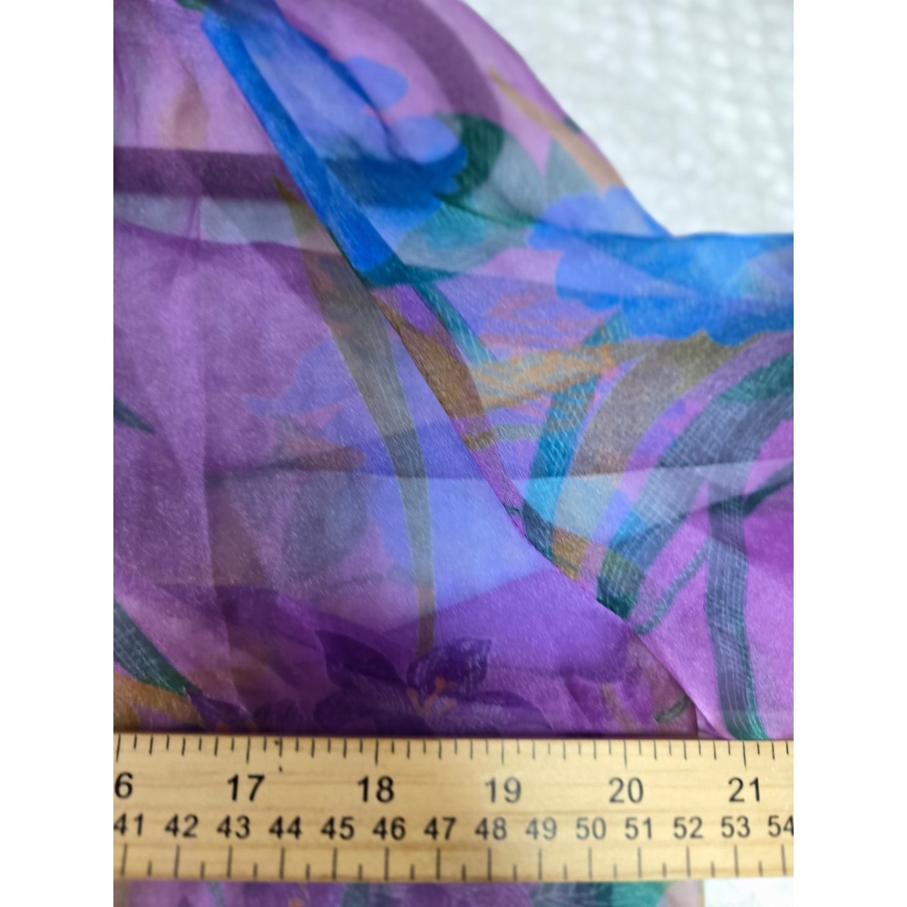 Current Air Purple Floral Sheer Organza Bow Tie Neck Balloon Sleeve Blouse S - Picture 5 of 5
